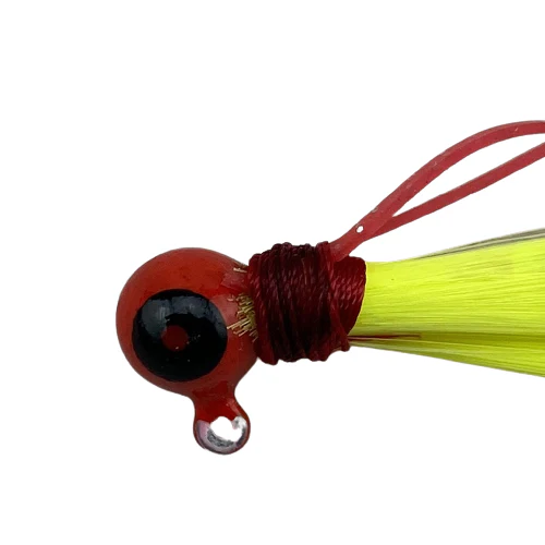 Paps Hair Jig 5 Pack  Red Head Yellow Tail 1/16 Ounce - Image 2