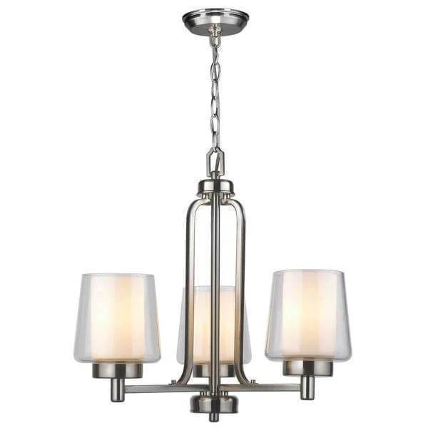 3 Light Brushed Nickel Chandelier with Glass Shade Damaged Box - Image 2