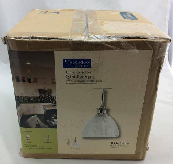 Progress Lighting Lucky Collection 8 in. 1-Light Polished Chrome Mini Pendant with Clear Double Prismatic Glass Damaged Box - Image 2