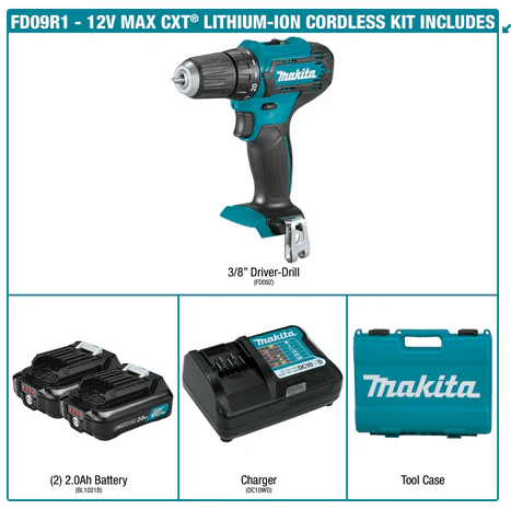 Makita 12V max CXT Lithium‑Ion Cordless  3/8 Inch Driver‑Drill Kit 2.0Ah Factory Serviced - Image 2